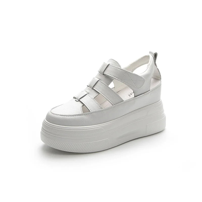 Fujin 7cm Full Cow Genuine Leather Women Summer Shoes Platform Sandals Wedge Heel Slides Slippers Beach Shoes Hook Loop 2024