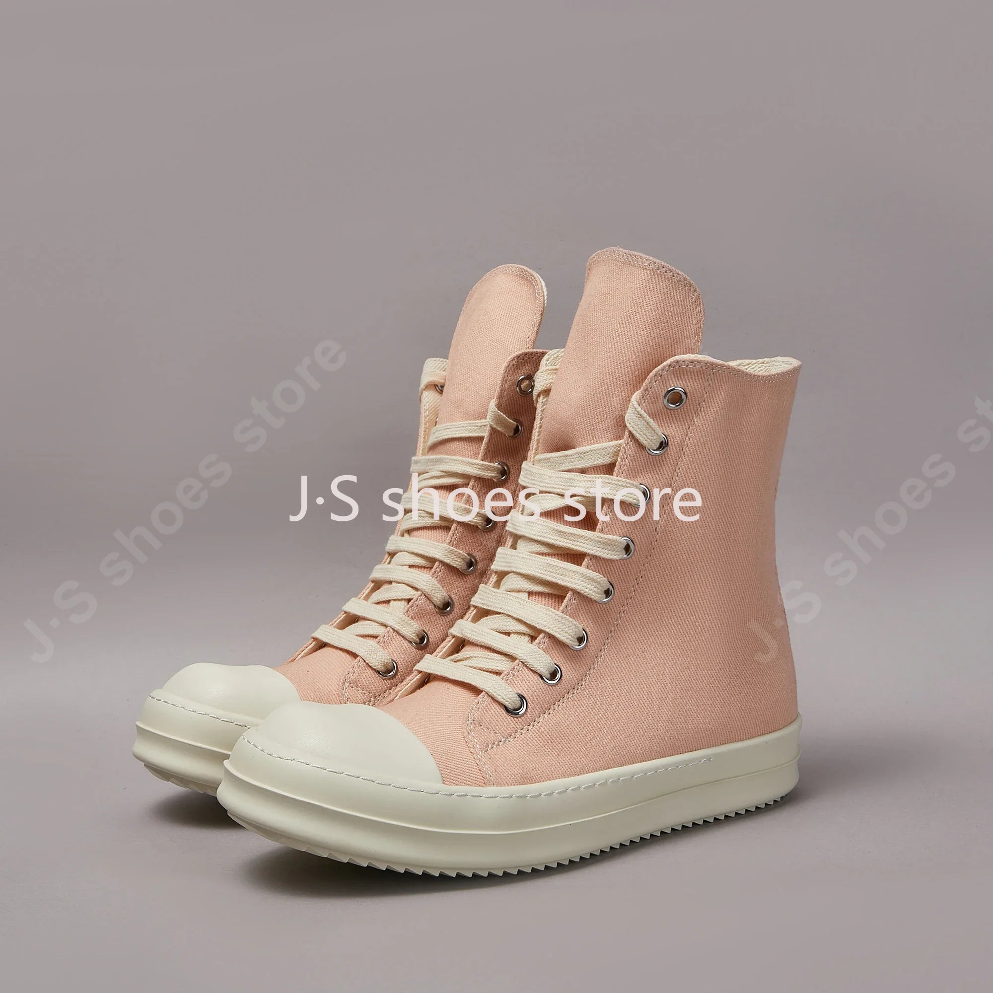 Ro Men Casual Shoe Women Pink Canvas Shoes High Top Sneaker Ankle Boot Zipper Thick Sole Flat Boots Luxury Sneakers