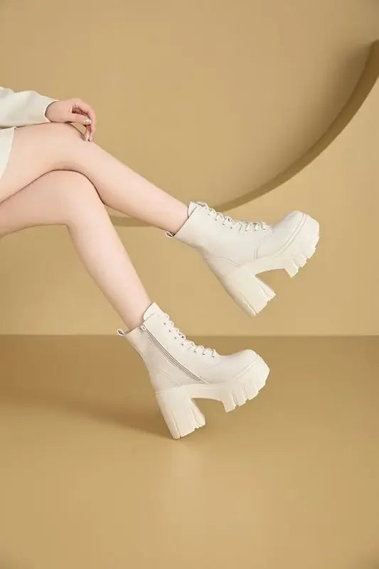 Fujin 11cm New Microfiber Leather Women High Brand ZIP Increase Casual Ankle Boots Pumps Heels White Shoes Platform Wedge Shoes