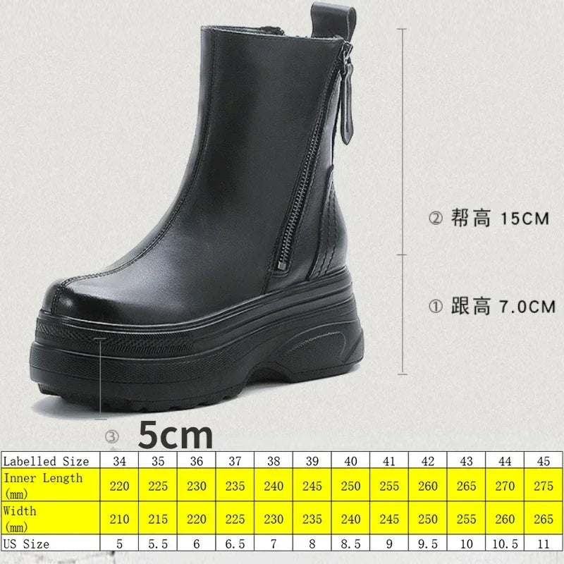 Fujin 7cm  Women Comfy Spring Booties ROME Fashion Shoes Cow Natural Genuine Leather Autumn Platform Wedge Ankle Boots Autumn