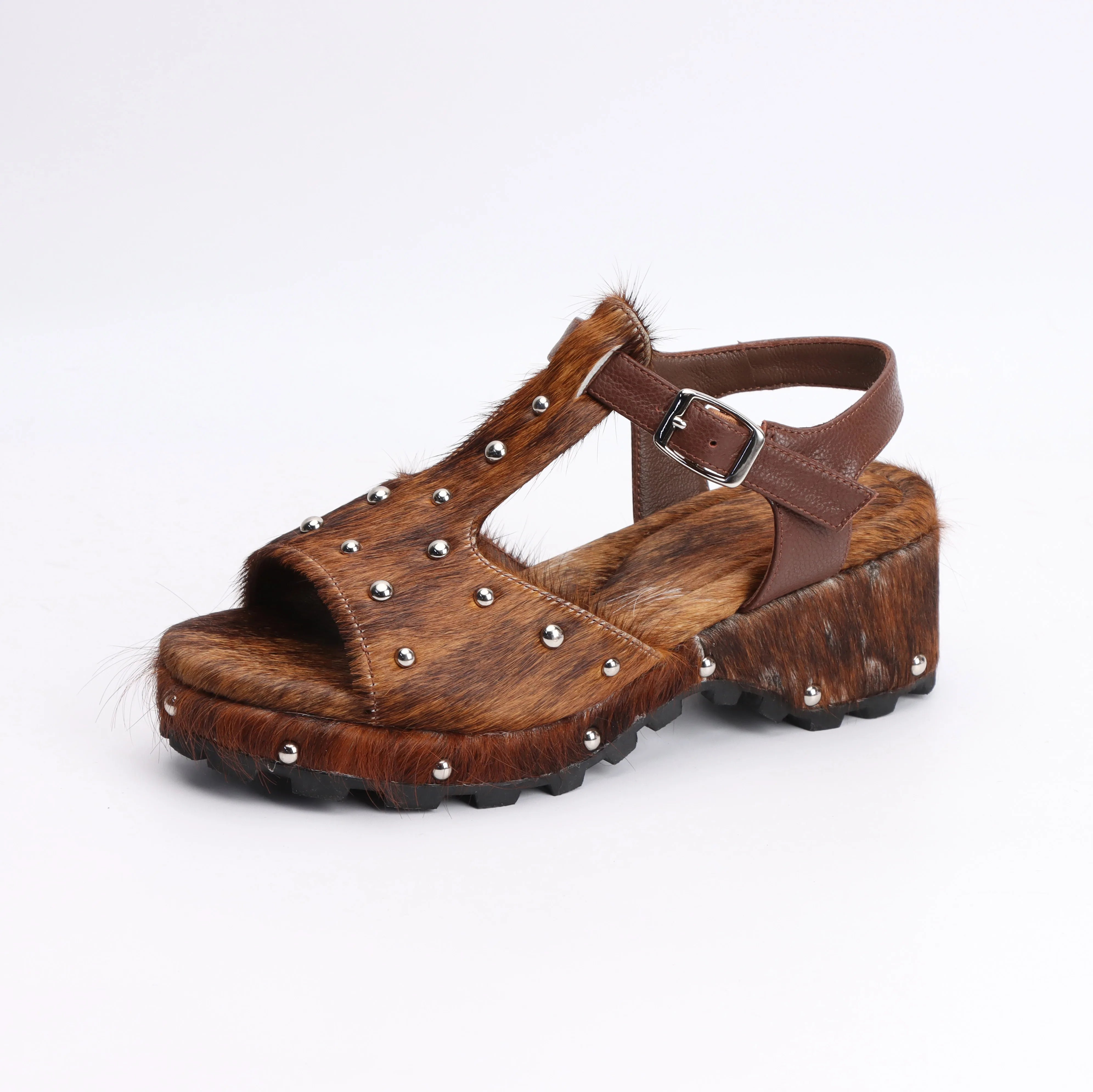 Luxury Horsehair Studded Rubber Sole Platform Sandals for Woman – Designer Flat Sandals Woman Summer Sandalias de Mujer