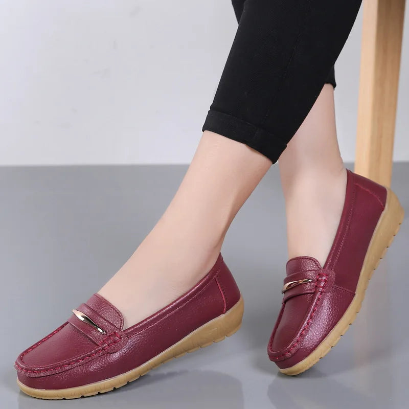 WOIZGIC Femmes Mère Dames Femme Femme Chaussures Plates En Cuir Véritable Mocassins Plateforme Bling Sans Lacet Mocassins Grande Taille 43 44