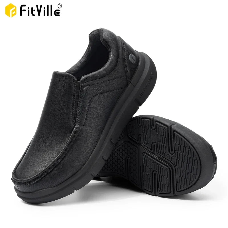 Fitville Men'S Shoes Wide Width Leather Slip-On Casual Shoes Lightweight For Swollen Feet With Arch Support Pain Relief