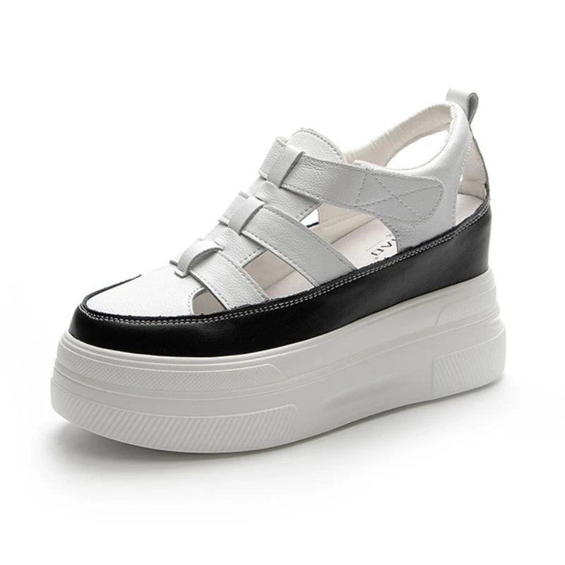 Fujin 7cm Full Cow Genuine Leather Women Summer Shoes Platform Sandals Wedge Heel Slides Slippers Beach Shoes Hook Loop 2024