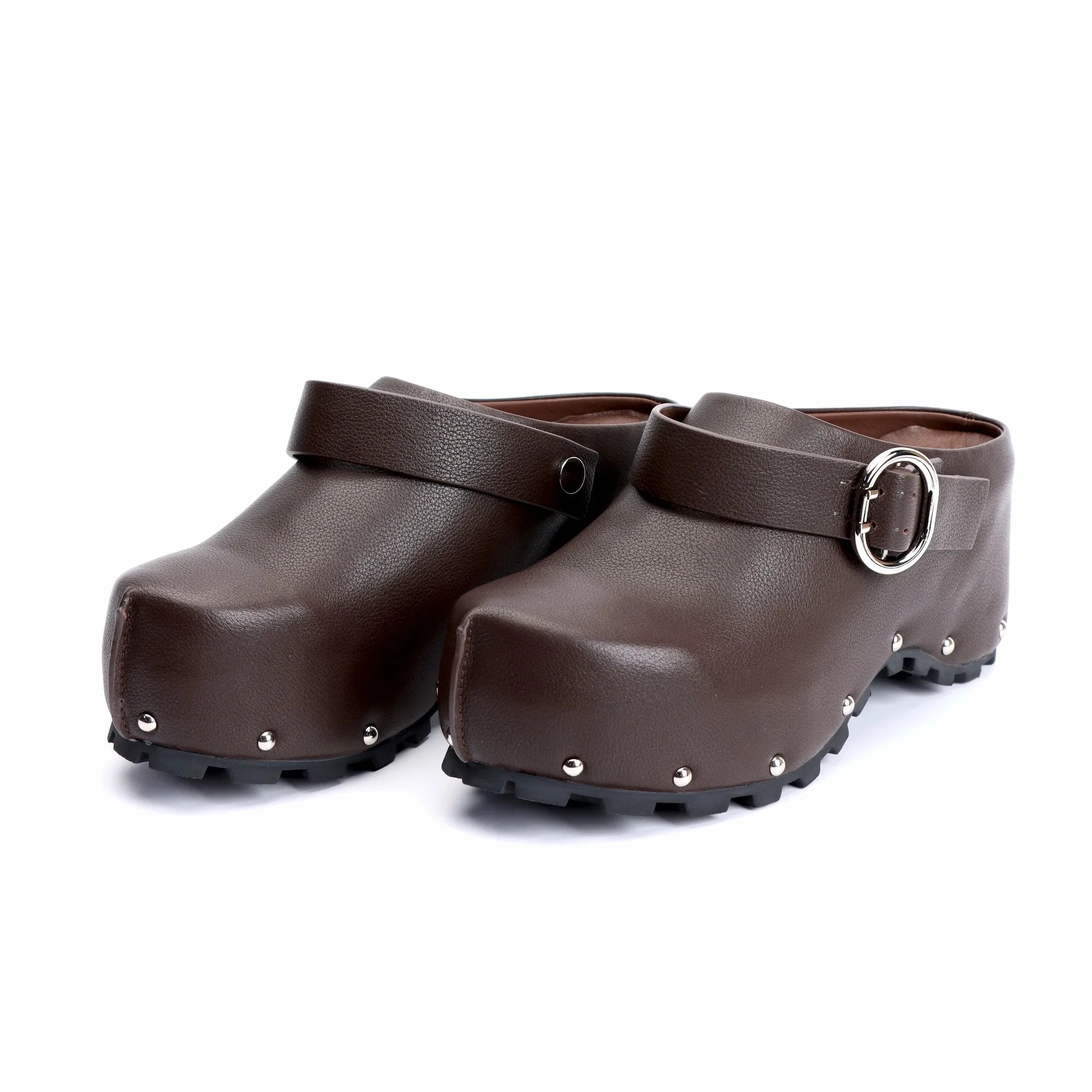 Handmade Designer Luxury Studded Platform Clogs with Leather Adjustable Strap and Leather Lining, Memory Foam Arch Support