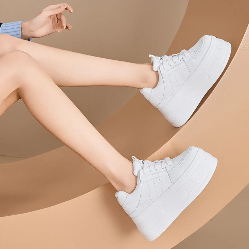 Fujin 8cm Cow Suede Genuine Leather  Platform Wedge Skate Boarding High Brand Heels Casual Women Vulcanized Shoes Summer Shoes