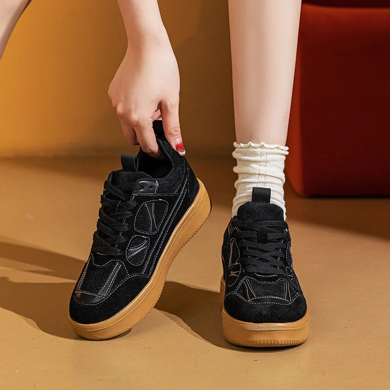 Fujin 8cm Platform Sneakers Genuine Leather Women Casual Shoes Chunky Sneakers Comfortable Non Slip for Walking with Dress