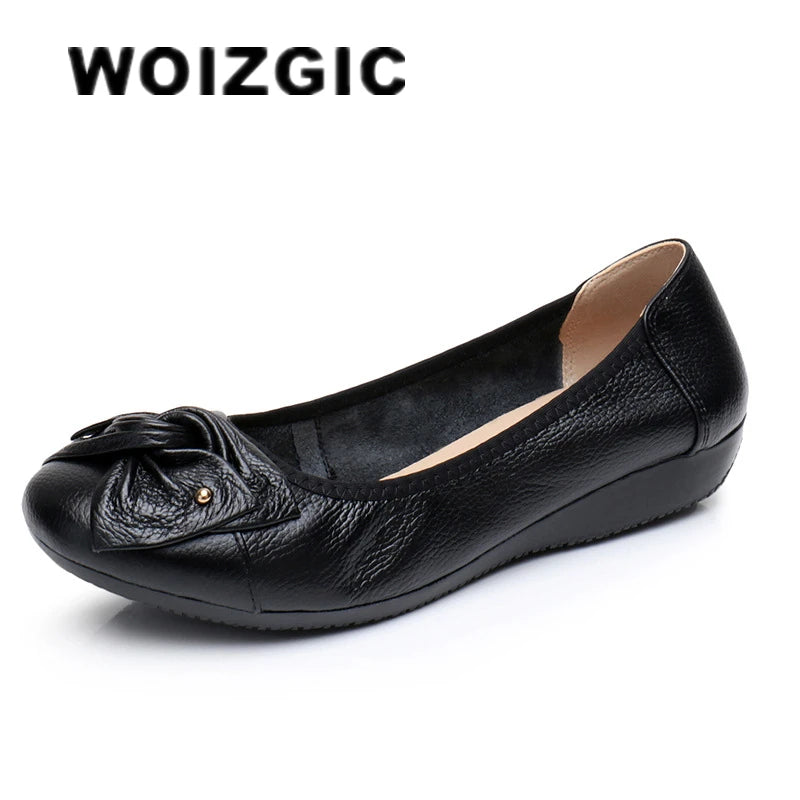WOIZGIC Mocassins plats en cuir véritable pour femme, chaussures d'été à bout rond, pointures 35-43, ZBM-1108