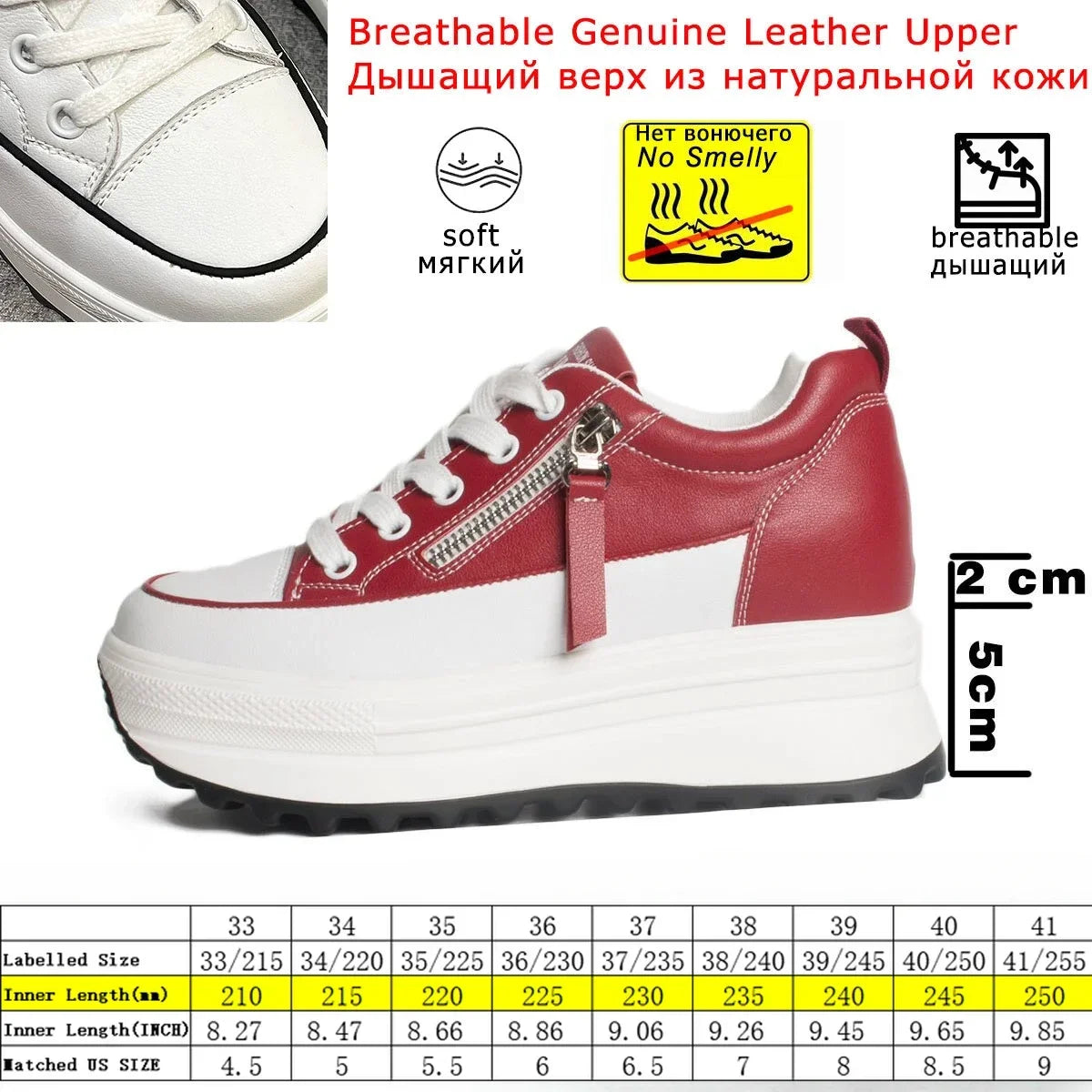 Fujin 7cm Genuine Leather Women Platform Shoes Wedge Sneakers Lace Up