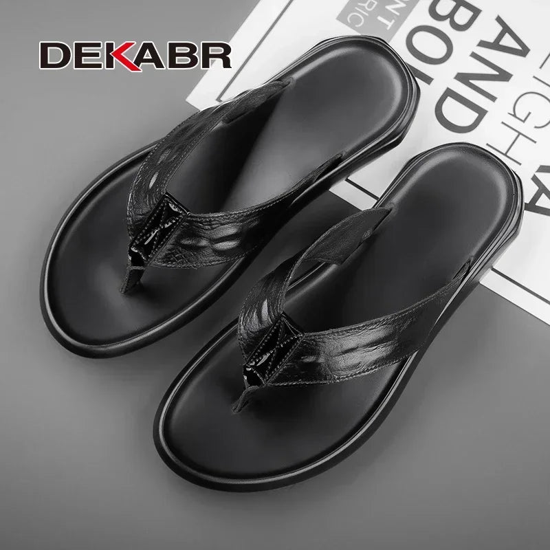 DEKABR Brand New High Quality Summer Comfortable Flip Flops Black Slippers Men Casual Shoes Non-Slip Breathable Size 37-45