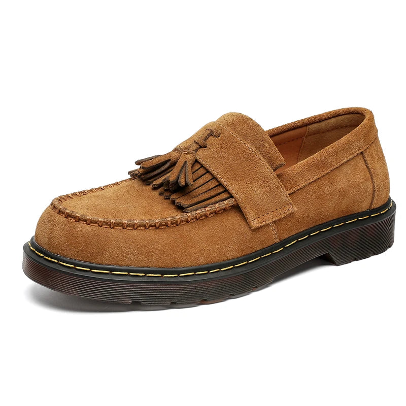 STRONGSHEN Men Tassels Genuine Leather Shoes Suede Thick Sole Oxford Shoes Formal Loafers Business Dress Shoes Casual Footwear