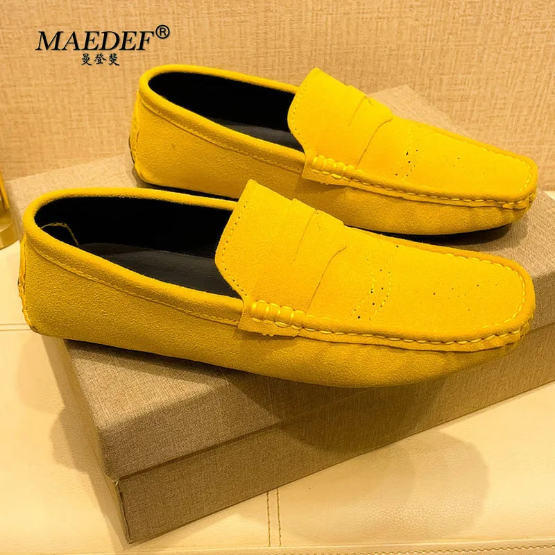 MAEDEF Loafers Men Suede Casual Party Dress Shoes Slip on Moccasins Men Flats Shoes Comfortable Size 48 Fashion Mens Shoes