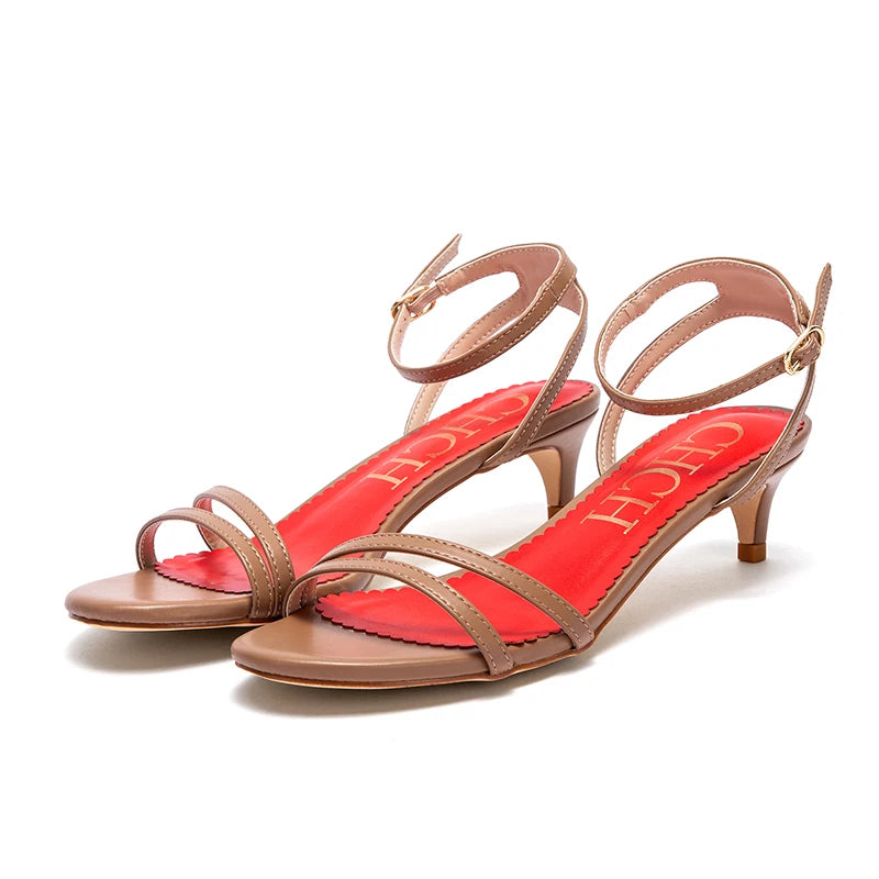 Women's Shoes Black 3cm Heel High Sandals Summer Spaghetti Straps Casual Sandals Brand Women's Shoes 2025 New
