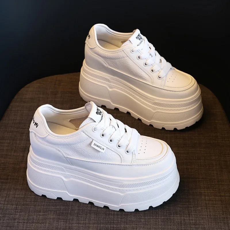 Fujin 8cm Microfiber Leather Vulcanize High Brand Comfy Chunky Sneaker Loafer Spring Autumn Platform Wedge Vulcanize Women Shoes