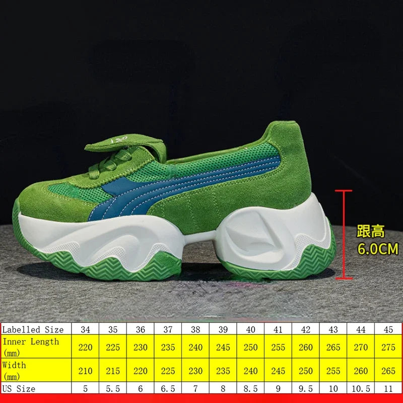 Fujin 7cm Air Mesh Platform Wedge Ladies Comfy High Brand Genuine Leather Summer Bao Toe Lace Up Chunky Sneaker Casual Shoes
