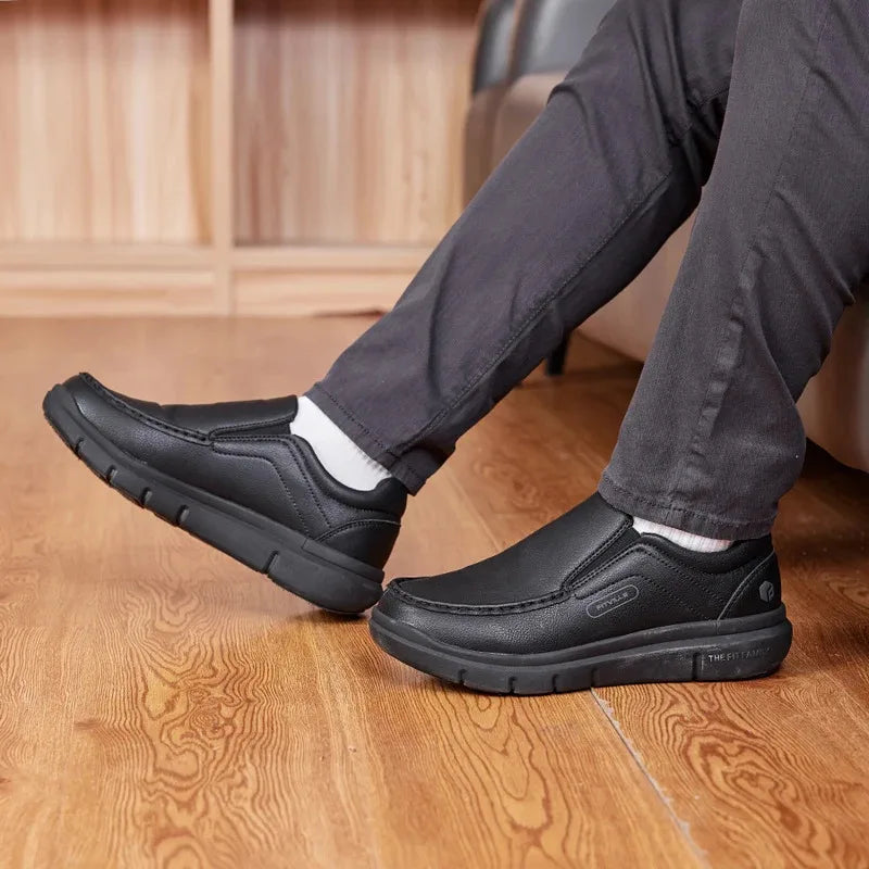 Fitville Men'S Leather Shoes Wide Width 2E Slip-On Casual Shoes Lightweight For Swollen Feet With Arch Support Pain Relief