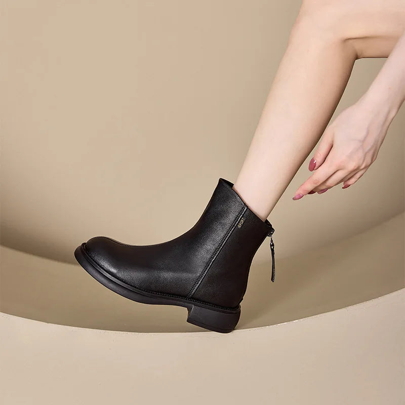 WOIZGIC Femmes Véritable Cuir Femme mère Bottines Chaussures Split Zipper Hiver Fourrure Peluche Chaud Automne Zapatos Mujer Plateforme