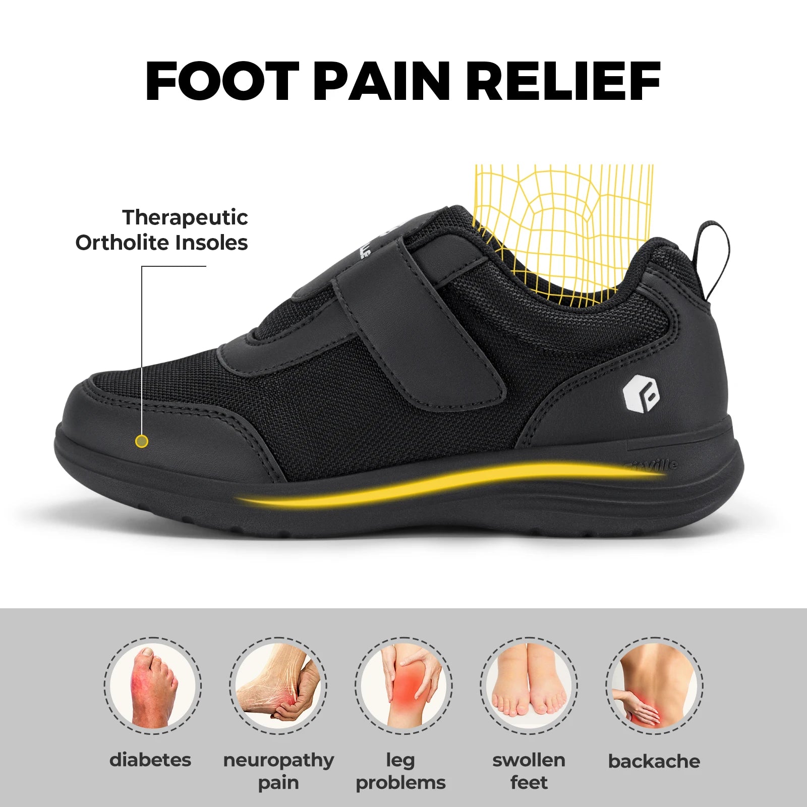 Fitville Wide Width Women's Diabetic Shoes Walking Shoes Casual Breathable for Elderly Swollen Feet Foot Pain Relief Neuropathy