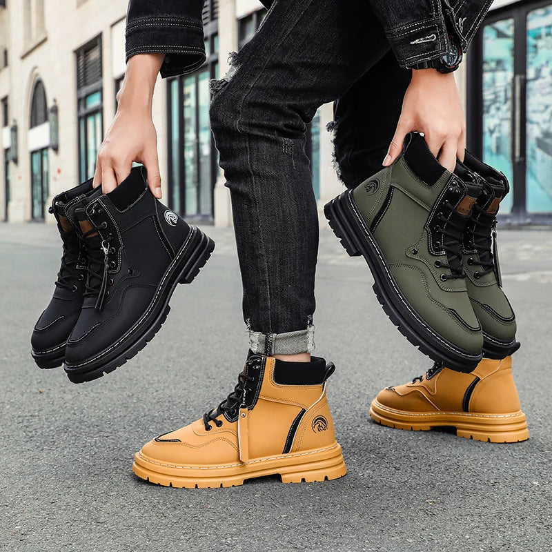 STRONGSHEN Spring Autumn Men  Ankle Boots Outdoor Non-slip Classic Design High Top Motorcycle boot Casual Shoe Botas Para Hombre