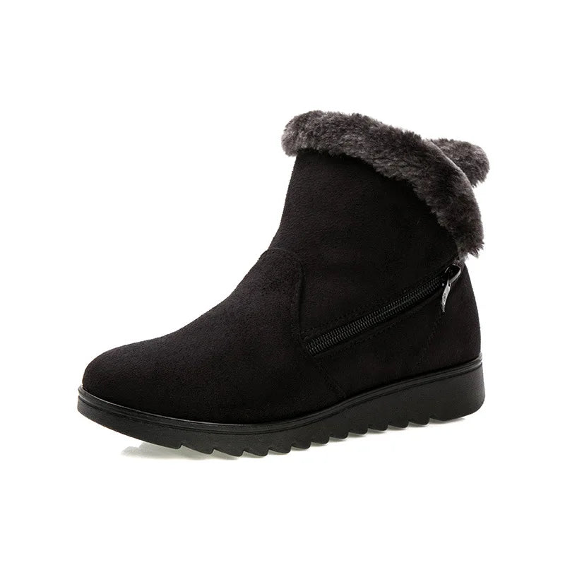 WOIZGIC Femmes Femmes Dames Vieille Mère Chaussures De Neige Bottes Plateforme Tissu De Laine Fermeture Éclair Hiver Peluche Chaud bout rond