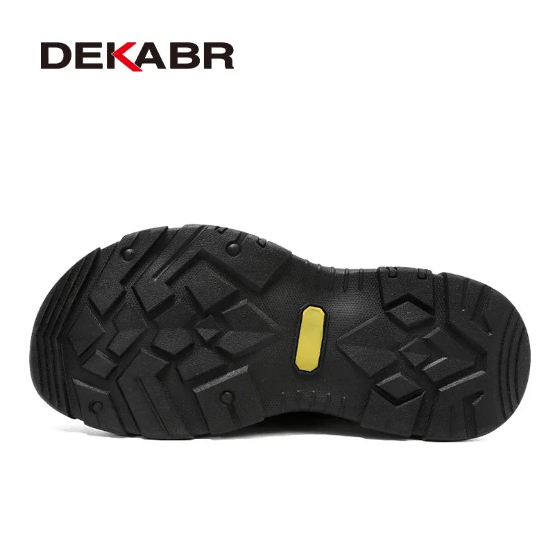 DEKABR Summer Men Sandals Genuine Leather Quick Lacing Roman Beach Shoes Plus Big Size 38-47