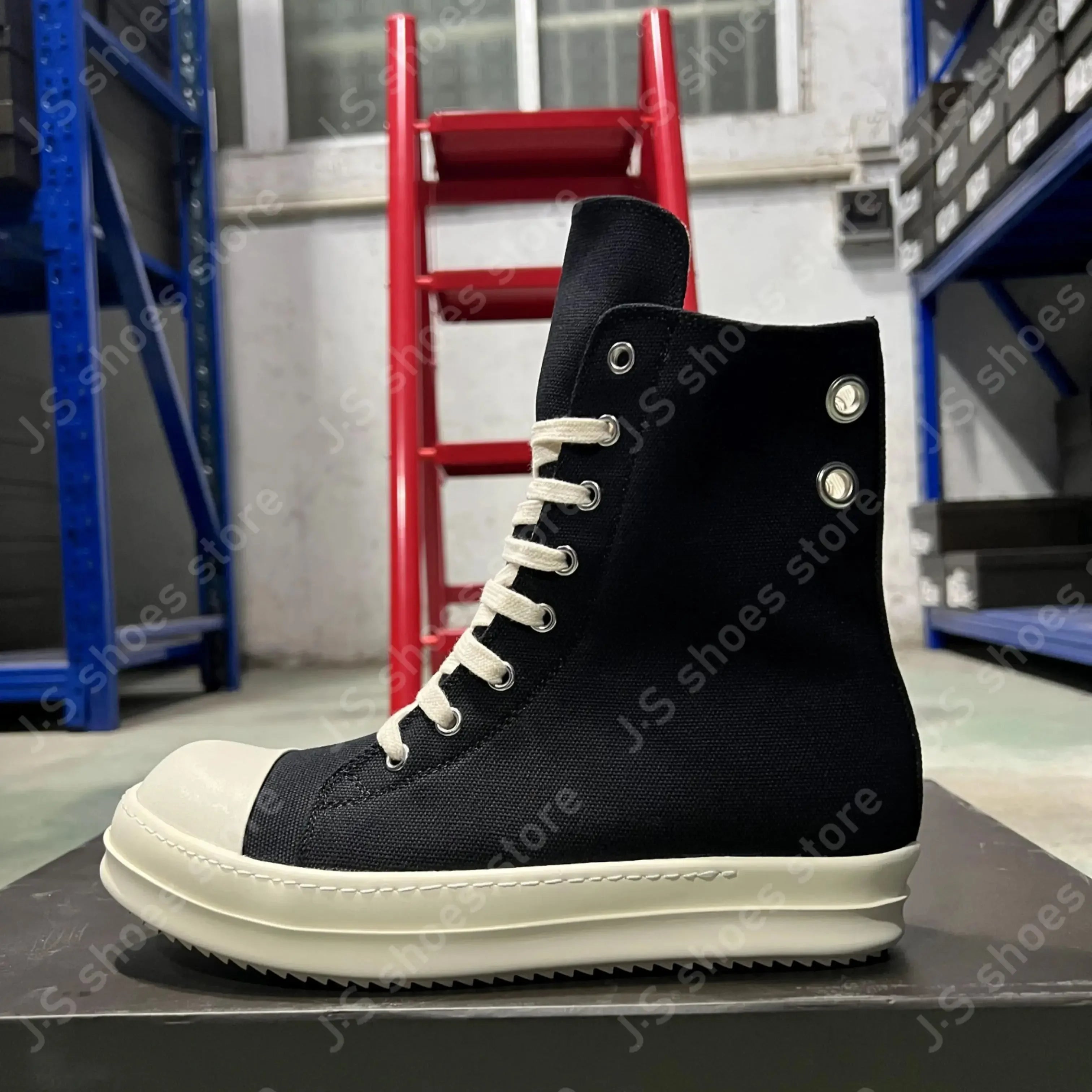 Ro Retro Classic Black Canvas High Top Shoes Boot Sneakers Men Shoe Metal Hole Zipper Women Ankle Boots Lace Up Casual Sneaker