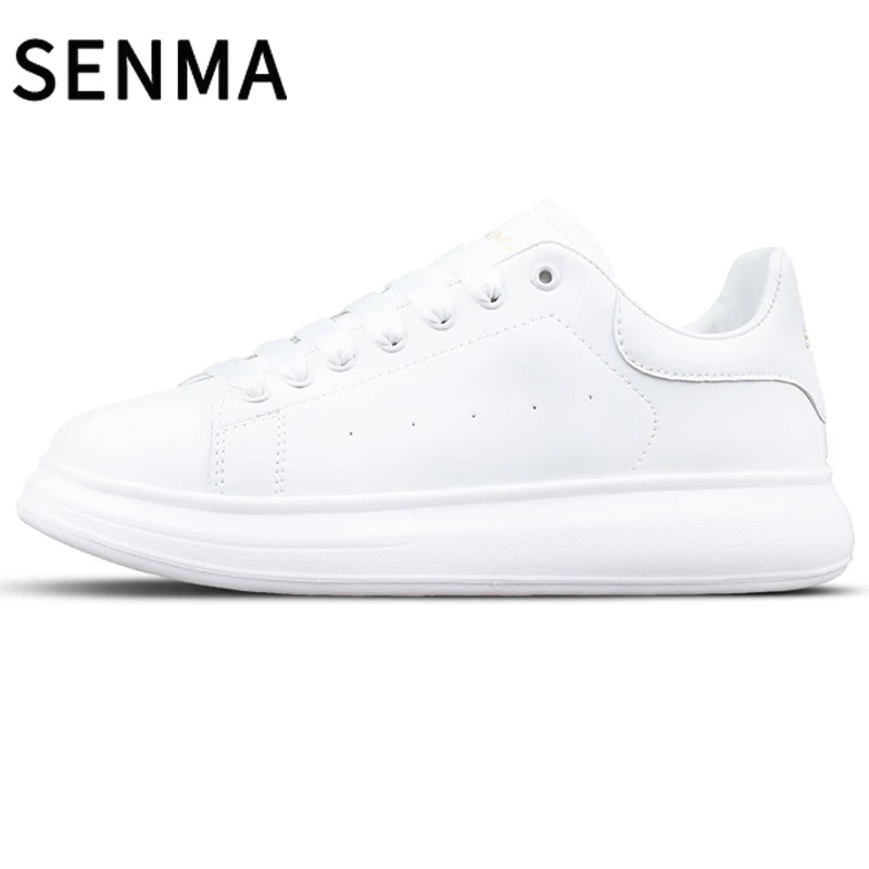 Senma Men's Shoes Couple Sports Casual White Board Shoes Men's Leather Soft Sole Height Increasing Versatile White Trendy Shoes