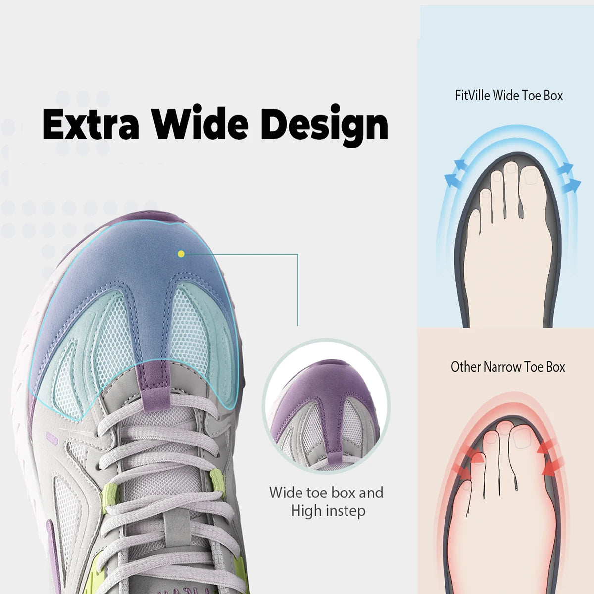 FitVille Extra Wide Women's Walking Shoes Wide Width lightweight Sneakers for Flat Foot Plantar Fasciitis Heel Pain Relief