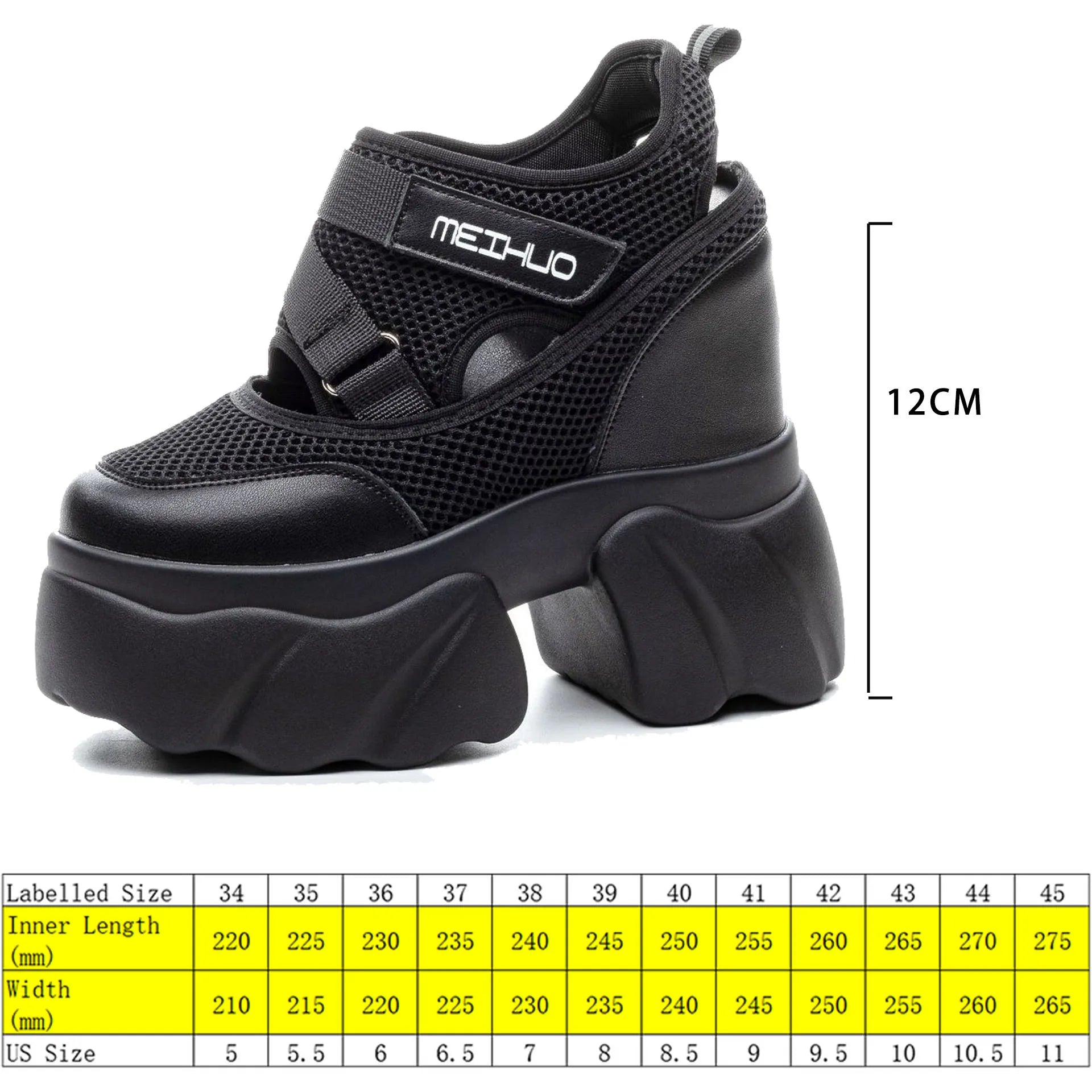 Fujin 12cm Women Summer Air Mesh Chunky Sneaker Slides Sandals Platform Wedge Microfiber Shoes Mules Shoes Hollow Platform Wedge