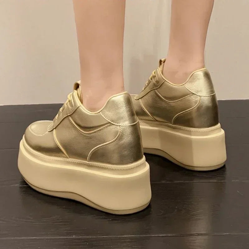 Fujin 8cm Microfiber Leather Platform Wedge  Flats Fashion Comfy High Brand Autumn Daddy Spring Shoes Chunky Footwear Female