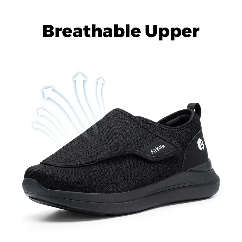 FitVille Extra Wide 2E Men'S Diabetic Shoes For Elder Orthopedics Feet Swollen Adjustable Walking Shoe Elderly Foot Pain Relief