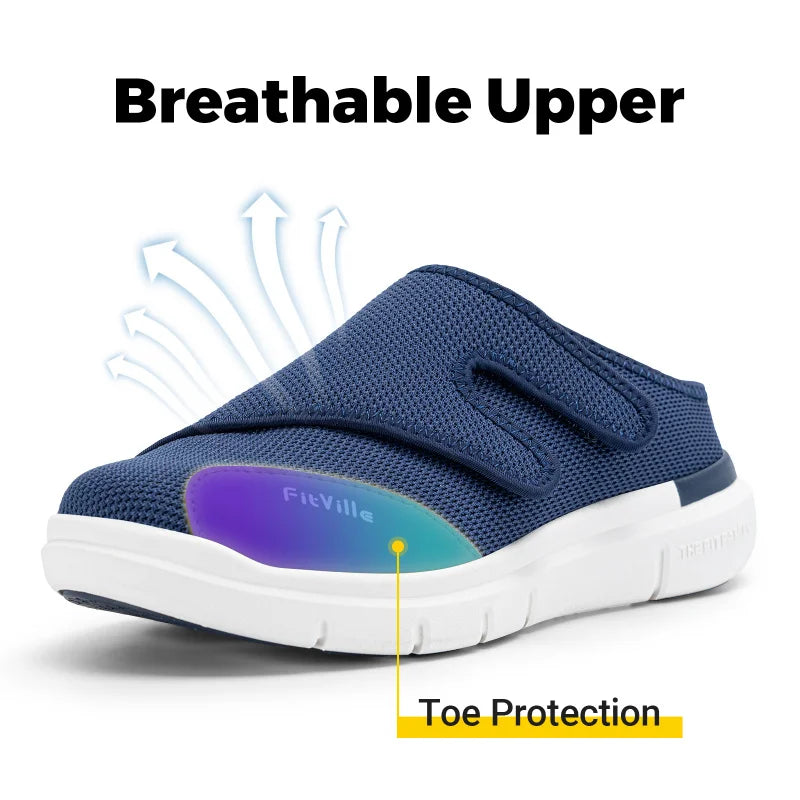FitVille Men'S Half Slippers Diabetic Shoes Extra Wide 4E Adjustable Lightweight Casual Shoe For Swollen Feet Plantar Fasciitis
