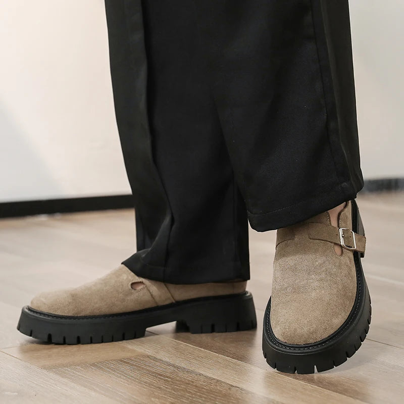 Men Leather Half Slippers Business Semi-towed Leather Shoes Thick-soled Wear-resistant Fashionable Shoes Indoor Outdoor Slippers