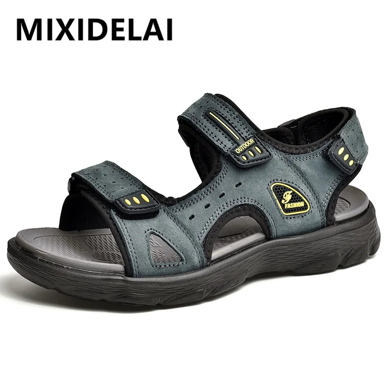 Sandales d'été en cuir véritable pour hommes, chaussures classiques décontractées, sandales de plage d'extérieur, chaussures romaines d'été pour hommes, pointures 38 à 46
