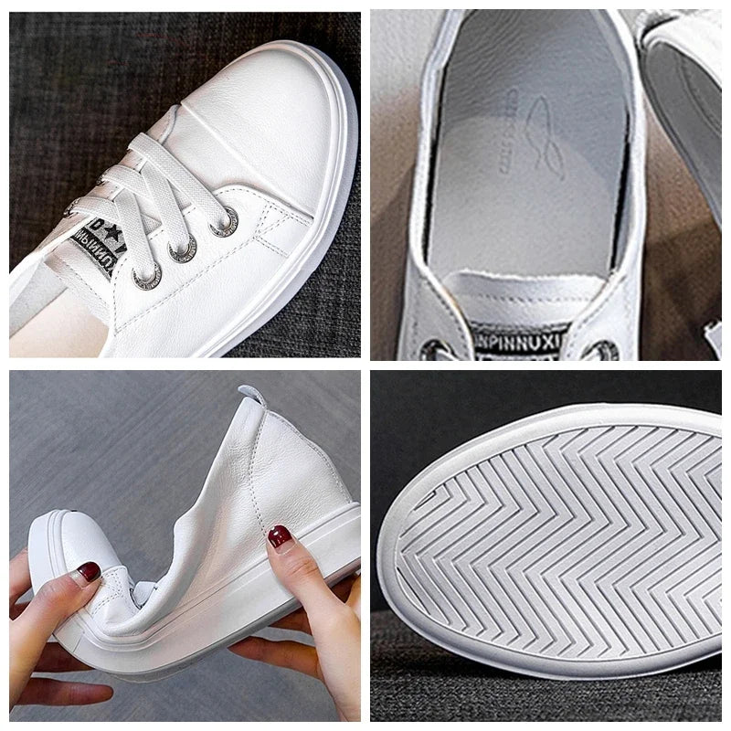 Fujin 5cm Genuine Leather Vulcanize Women Chunky Sneaker Spring Lace Up Platform Summer Autumn High Brand Comfy Loafer Shoes