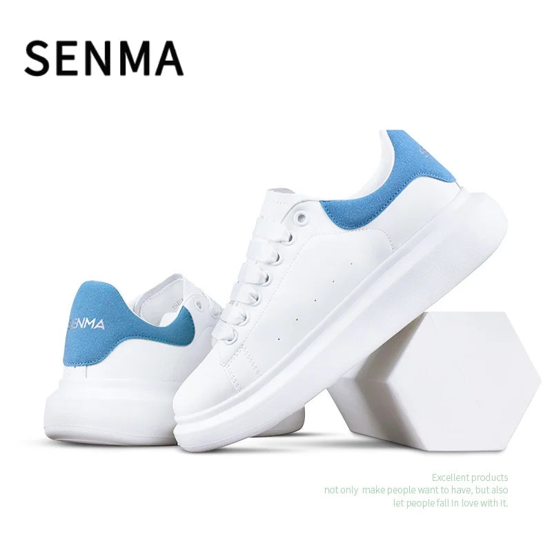 SENMA Men's and Women's Low Top Sneakers Lightweight Leather Casual Shoes Thick Bottom Student Flats Tennis shoes Running Shoes