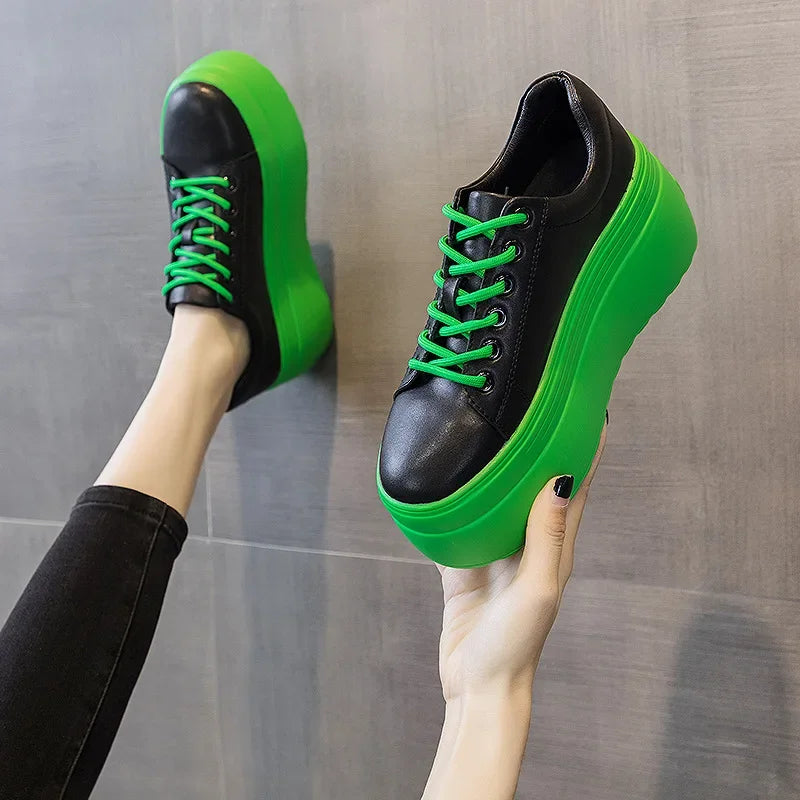 Fujin Genuine Leather Women Casual Shoes Super Thick 8cm Platform Wedge Women Fashion Sneakers Chunky Shoes Summer Skateboard