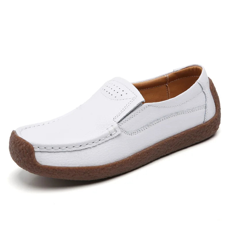 WOIZGIC Women Female Ladies Mother Genuine Leather Shoes Flats Loafers Slip On Moccasins Vulcanized Shoes Plus Size 42 41