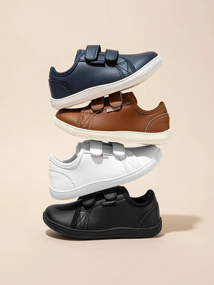 HOBIBEAR Wide-Toe Matching Family Sneakers Barefoot Minimalist Hook Loop Artificial Leather Sneakers Casual Lace-up Walking Shoe