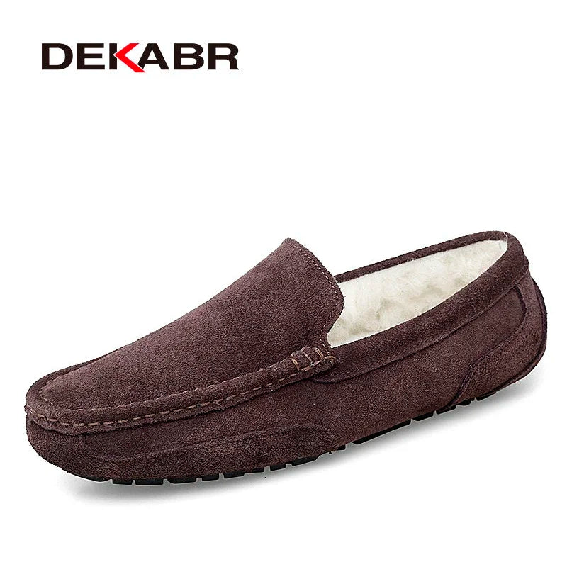DEKABR Men Loafers Shoes Warm Soft Genuine Leather Business Men Moccasins Shoes Breathable Slip on Driving Shoes Size 38-47