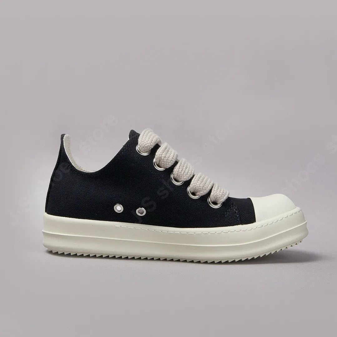 Brand Men Shoe R-o Women Sneakers Black Canvas Low Top Casual Sneaker Thick Sole Jumbo Laces Luxury Flat Shoes Boots