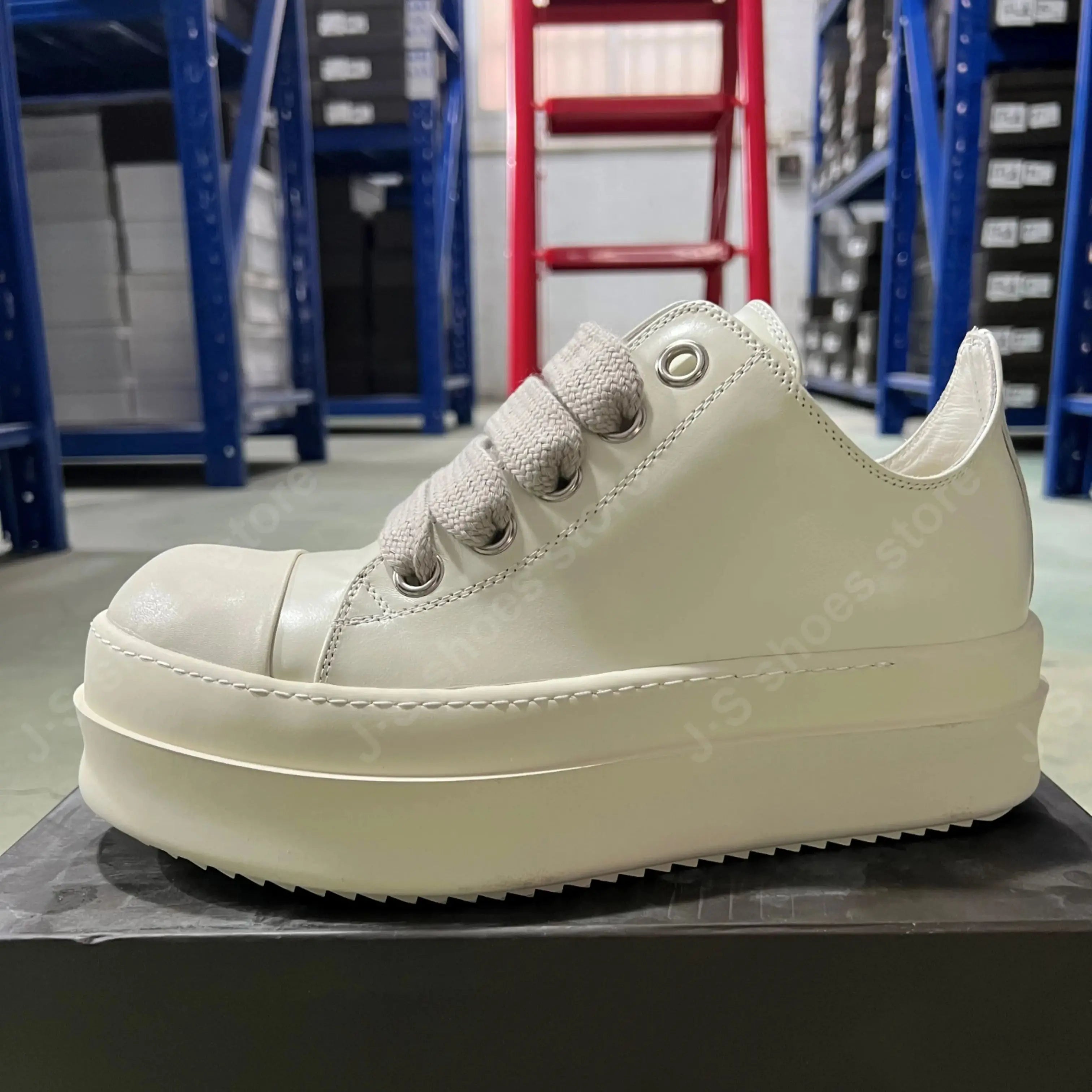 Ro Designer Men Sneaker Women Ivory White Leather Shoes Jumbo Laces Platform 6cm Thick Sole Low Top Casual Shoe Sneakers