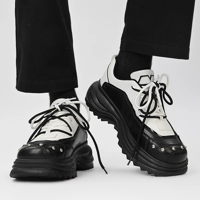 STRONGSHEN Men Leather Shoes New British Style Chunky Platform Retro Work Shoes Fashion Derby Shoes Low Top Man Casual Shoes