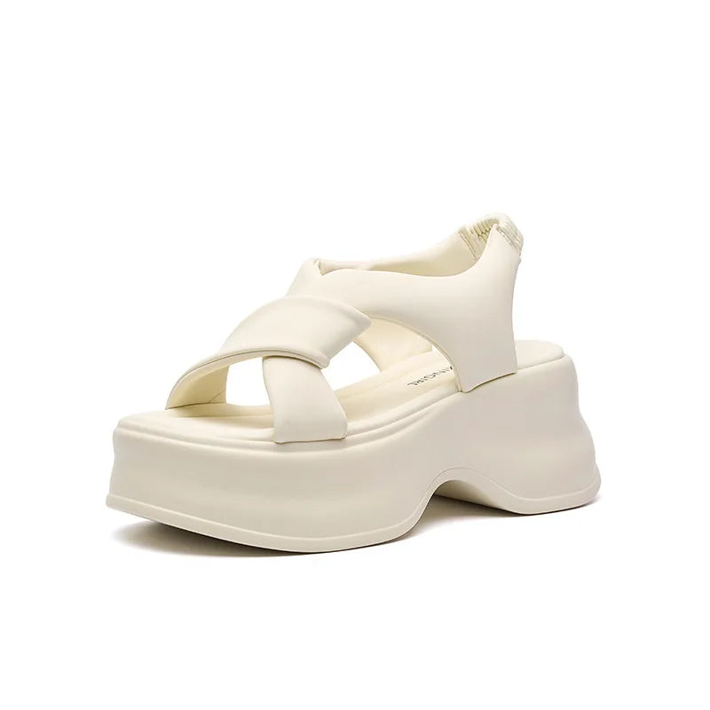 Fujin 7.5cm PU Synthetic Microfiber Leather Platform Wedge Flats Fashion Slippers Women Sandals Fashion Peep Toe Shoes Pumps