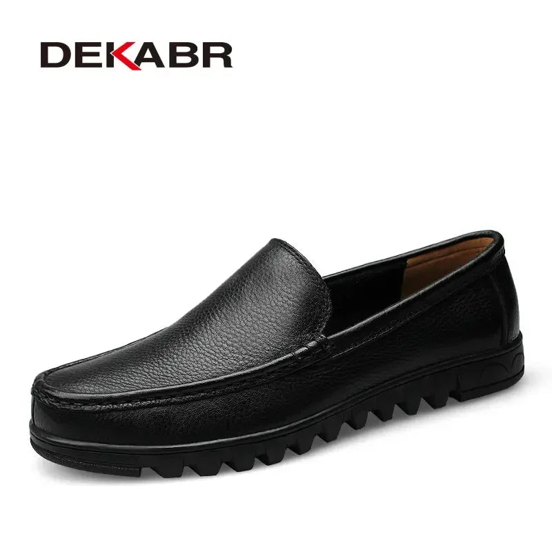 DEKABR Men Shoes Genuine Leather Black Brown Men Flat Shoes Classic Hand Sewing Men Flats Zapatos Hombres Big Size 37-48