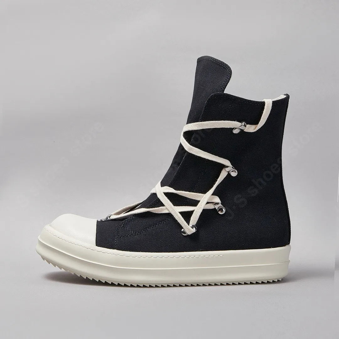 R-o Designer Boots Men Black Canvas Shoe Lace Up Pentacle Women Casual Sneakers High Top Shoes Ro Sneaker Flat Ankle Boot