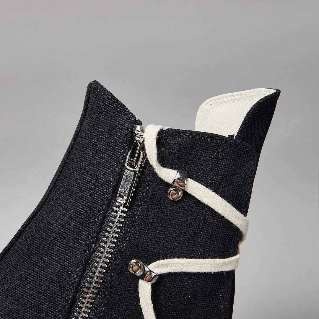 R-o Designer Boots Men Black Canvas Shoe Lace Up Pentacle Women Casual Sneakers High Top Shoes Ro Sneaker Flat Ankle Boot