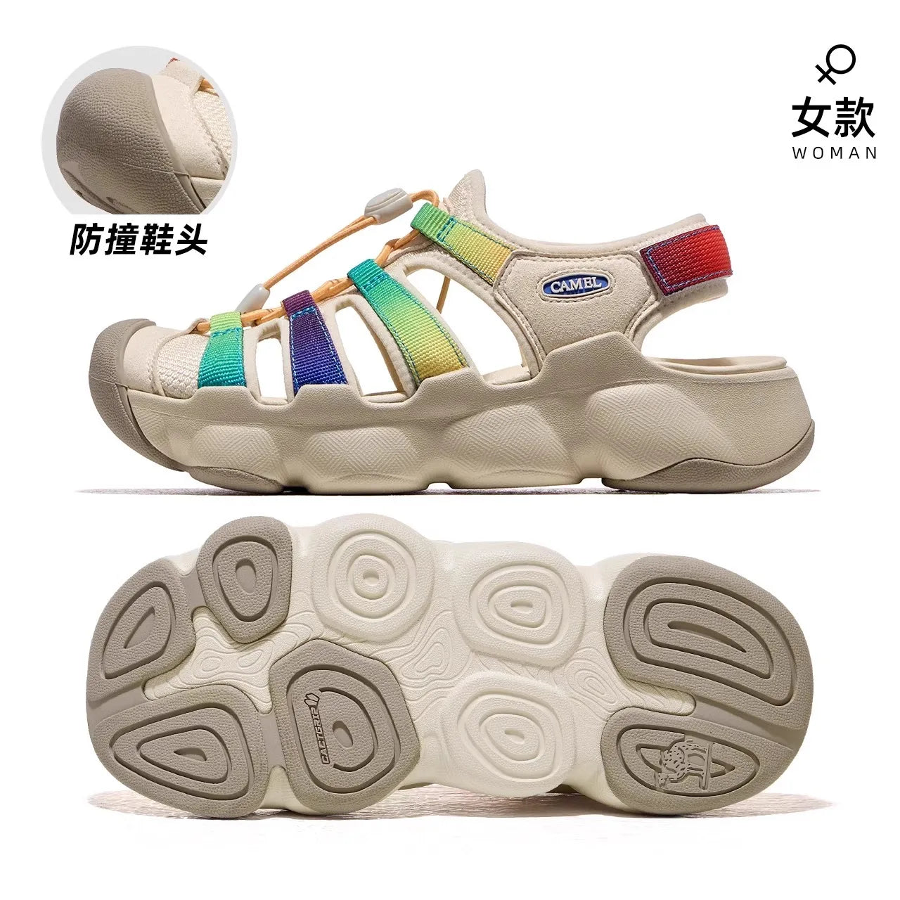 GOLDEN CAMEL Women's Sandals Summer 2024 Baotou Ladies Slippers Beach Sandal Wading Shoes for Women Outdoor Breathable Non-slip