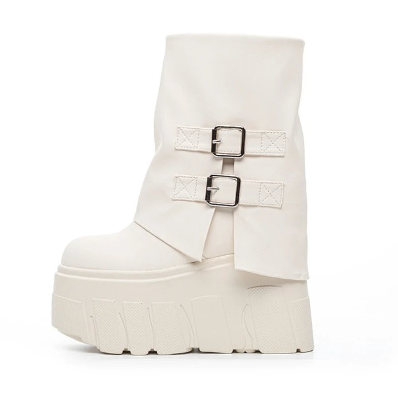 Fujin 14cm Genuine Leather Platform Boots for Women Ankle Boots Spring Autumn Winter Platform Wedge Heel Boots Booties Female