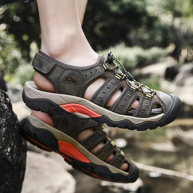 Sandales pour hommes, nouvelles sandales en cuir véritable souple, chaussures pour hommes, grande taille, chaussures d'été pour l'extérieur, sandales de plage confortables, chaussures romaines pour hommes